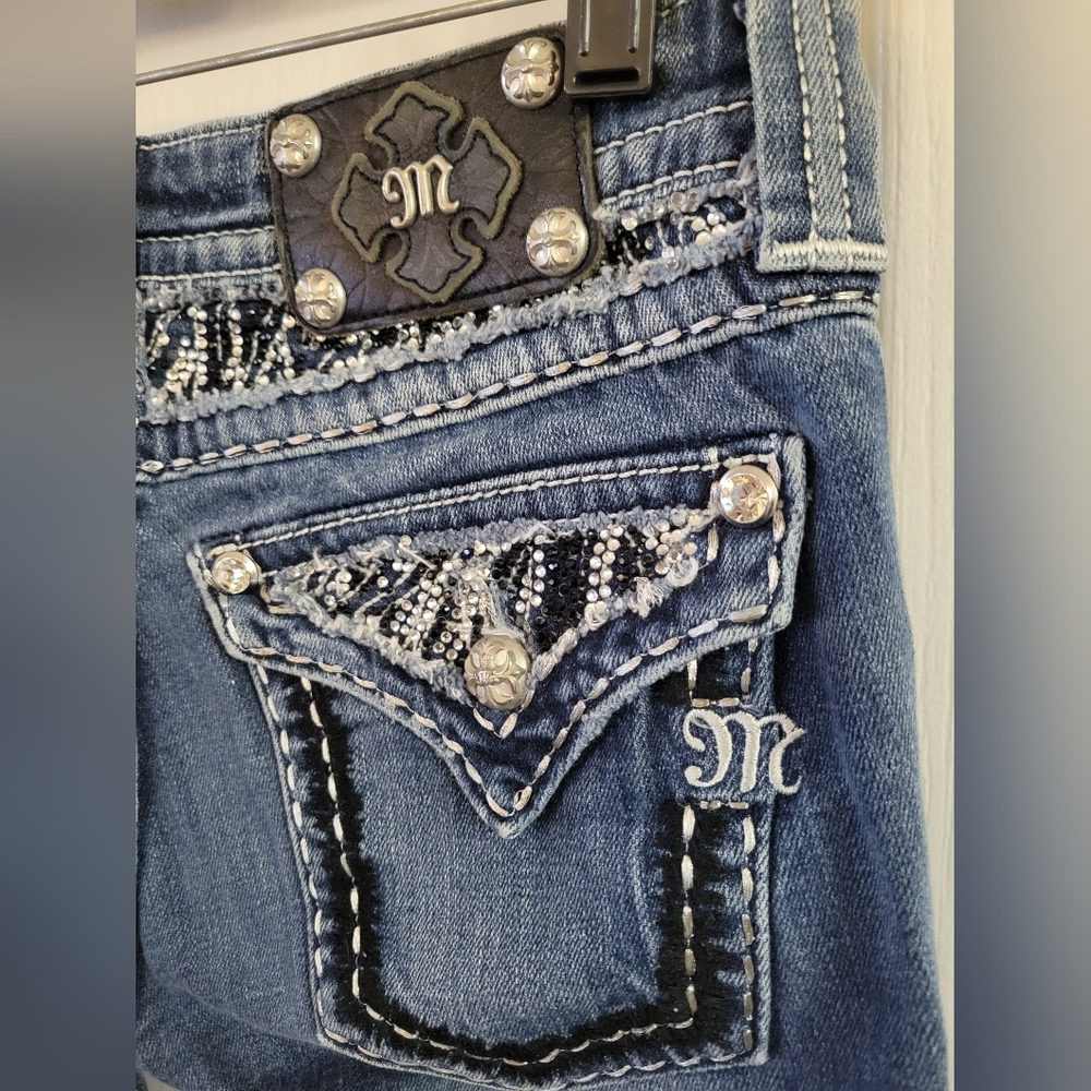 Miss Me Low Rise Crystal Embellished Skinny Jeans Size 28 Dark Wash JE5351S5R - Picture 5 of 12